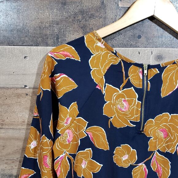 Papermoon rust colored floral print exposed zipper 3/4 sleeve blouse woman sz XS - Picture 6 of 9